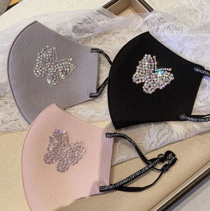 Handmade Butterfly Mask with Rhinestones and Breathable Design