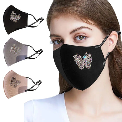 Handmade Butterfly Mask with Rhinestones and Breathable Design