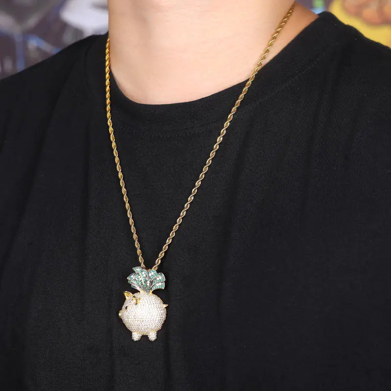 Creative Hip Hop Pig Pendant Necklace with Zirconium
