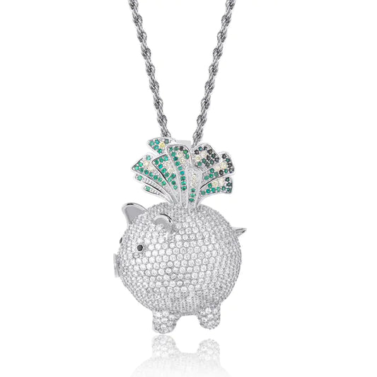 Creative Hip Hop Pig Pendant Necklace with Zirconium