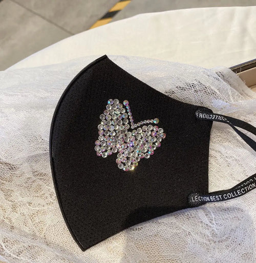 Handmade Butterfly Mask with Rhinestones and Breathable Design