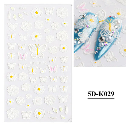 3D Hollow White Bridal Lace Butterfly Nail Stickers